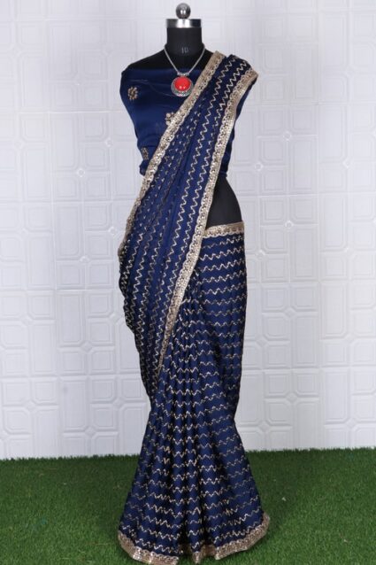 Heavy Embroidery Satin Saree