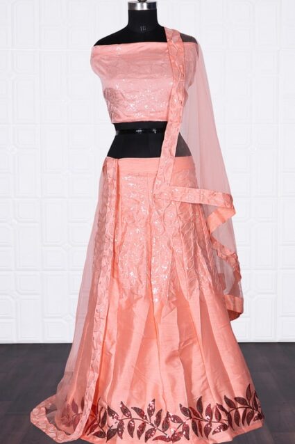 Embroidery Work  Pink Colour Lahenga