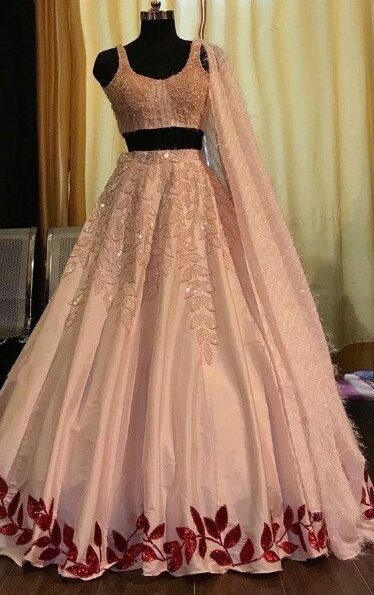 Embroidery Work  Pink Colour Lahenga