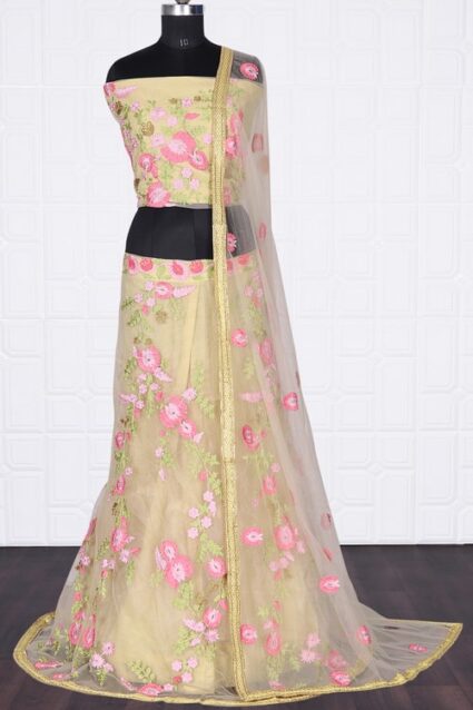 Embroidery Work  White Colour Lahenga