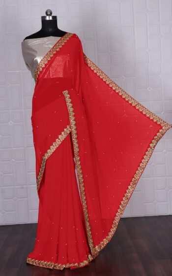 Nora Fatehi Red Colour Party Wear Saree