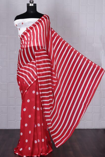 Red White Saree