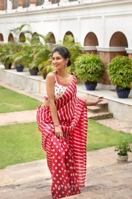 Red White Saree