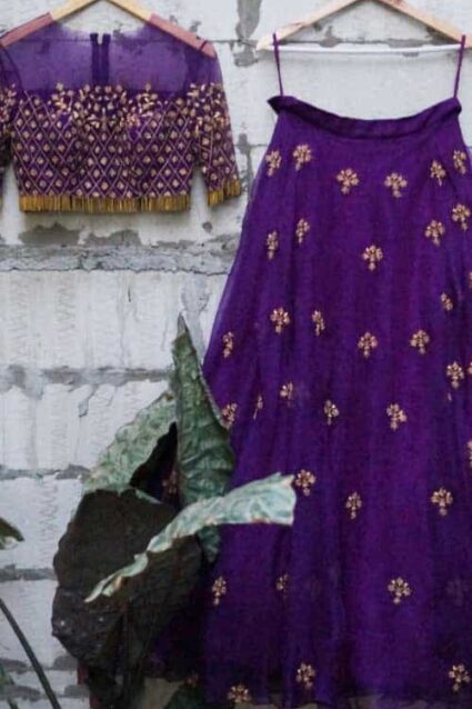 Designer Purple Net Lahenga