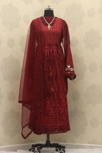 Maroon Anarkali Designer Suit