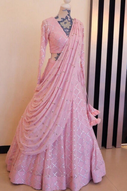 Heavy Baby Pink Georgette Lahenga