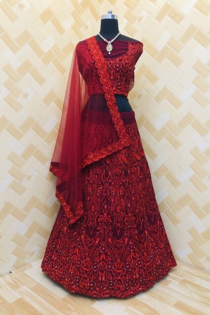 Pretty Woman Maroon Net Lehenga