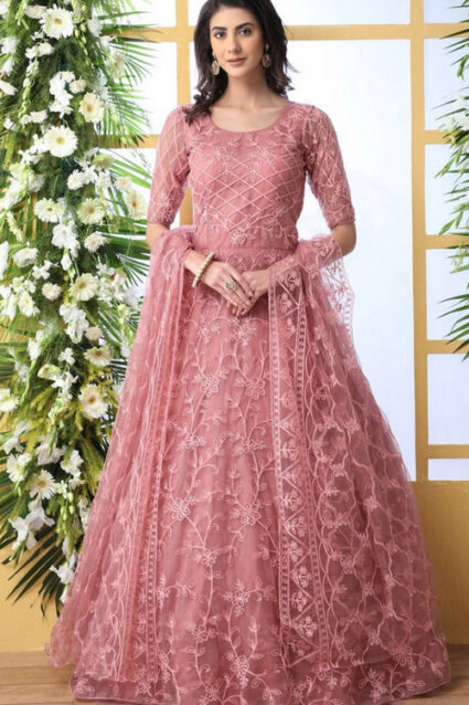 Fabulous Dark Peach Designer Party Wear Lahenga