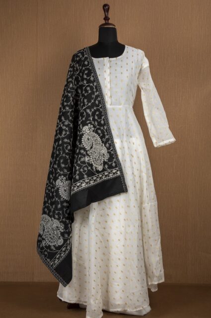 Festive Season White Anarkali Suit with Embroidery Dupatta