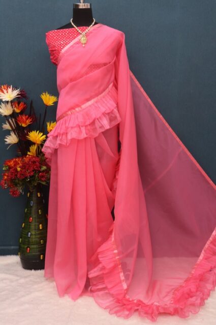 Fantastic Pink Georgette Saree