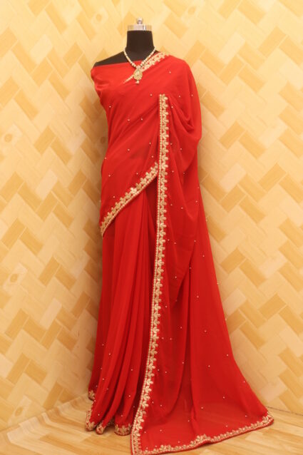 Red Party Wear Georgette Beautiful Saree