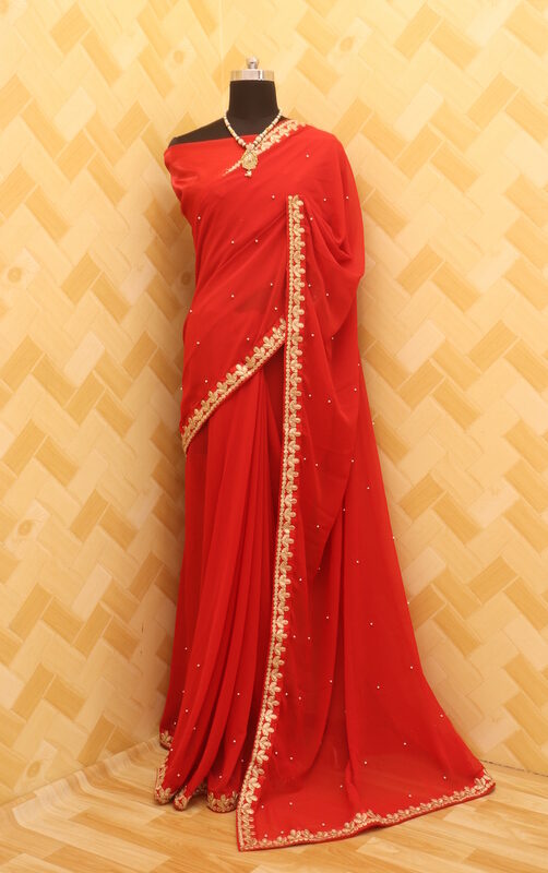 Red Party Wear Georgette Beautiful Saree
