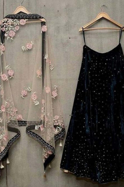 Gorgeous Black Velvet Lahenga