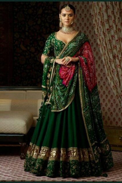 Heavy Dark Green Designer Lahenga
