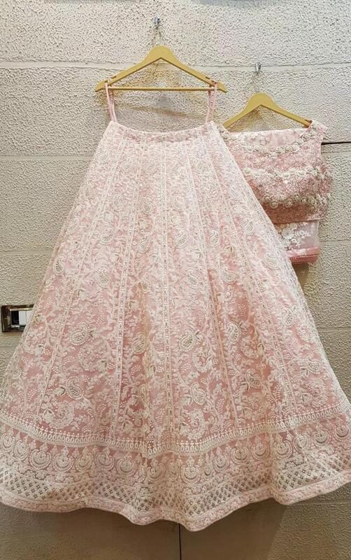 Light Pink Georgette Embroidery Lahenga