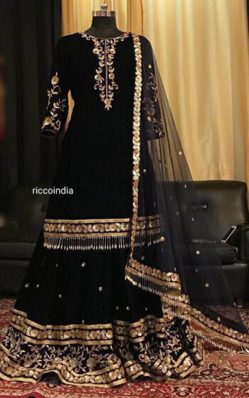 Latest Black Embroidered Georgette Sharara Suit