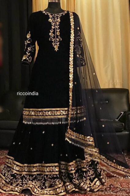 Latest Black Embroidered Georgette Sharara Suit Latest Black Embroidered Georgette Sharara Suit