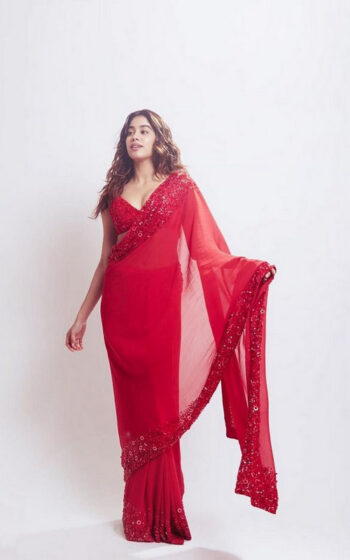 Janhvi Kapoor Red Colour Designer Saree