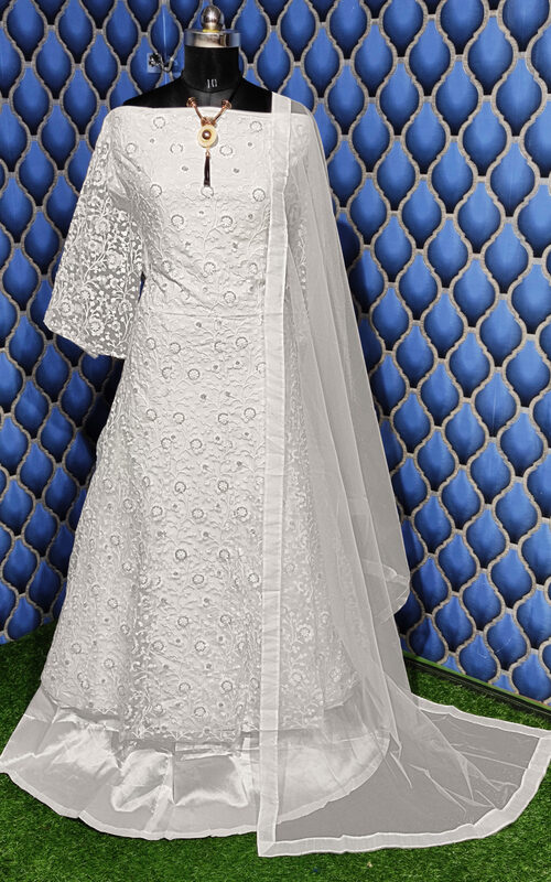 White Colour Beautiful Embroidery Suit