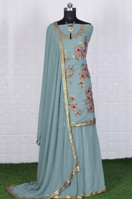 Grey Party Wear Stright Embroidery Salwar Suit Dupatta Grey Party Wear Stright Embroidery Salwar Suit Dupatta