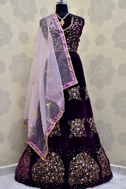 Purple Colour Velvet Lehenga
