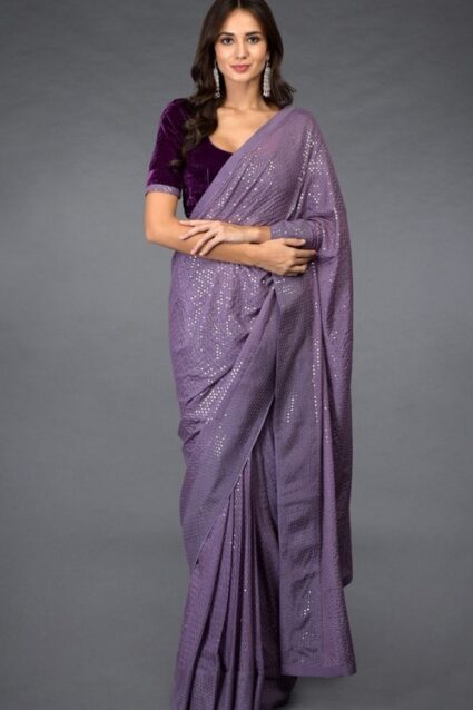 Purple Sequence Georgette Designer Fabulous Saree
