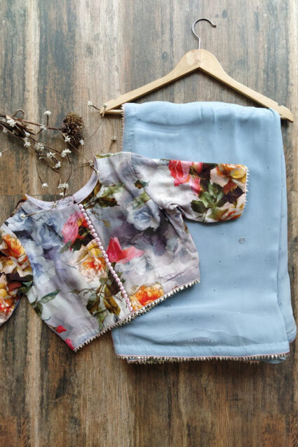 Sky Blue Colour Georgette Saree