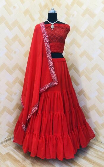 Red Colour Georgette Lahenga
