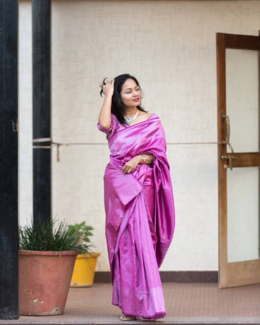 Purple Zari Woven Heavy Banarasi Silk Saree