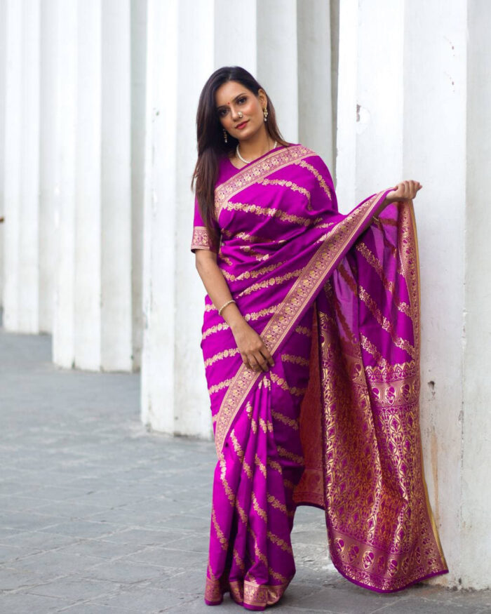 Magenta Purple Leheriya Banarasi Saree - Ethnic Race