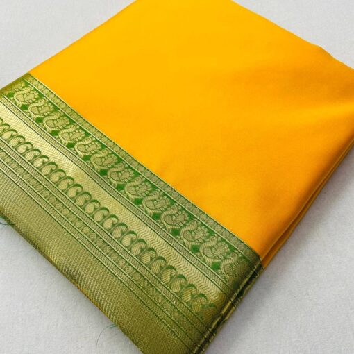 Beautiful Plain Yellow With Zari Border silk Saree