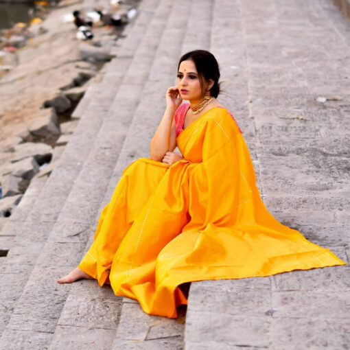 Tuscany Yellow Heavy Zari Woven Banarasi Silk Saree