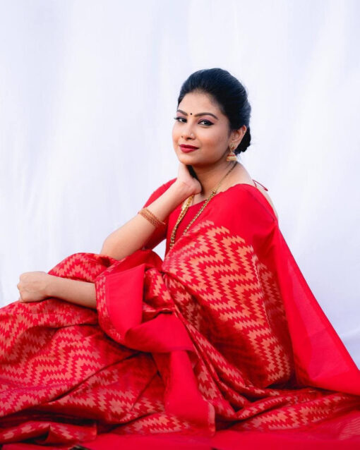 Beautiful Red Color Zari Woven Banarasi Silk Saree