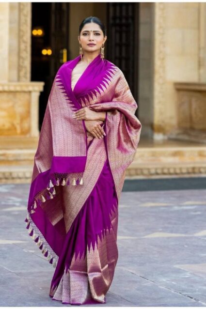 Classic Purple With Heavy Zari Woven Border Saree