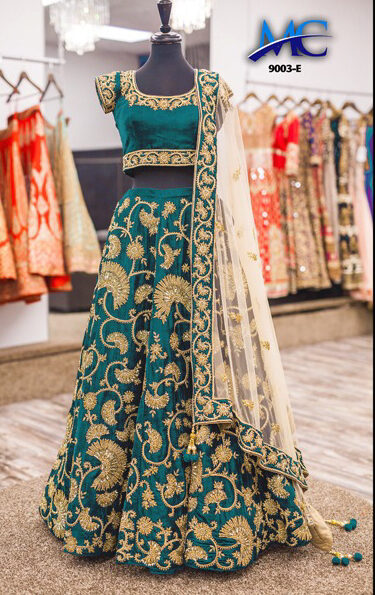 Firozi Colour Designer Velvet Lahenga