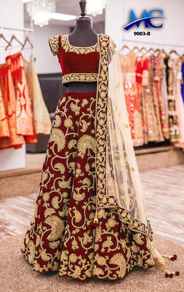 Red Colour Designer Velvet Lahenga