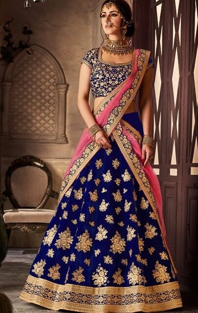 Blue Colour Fabulous Designer Velvet Lahenga