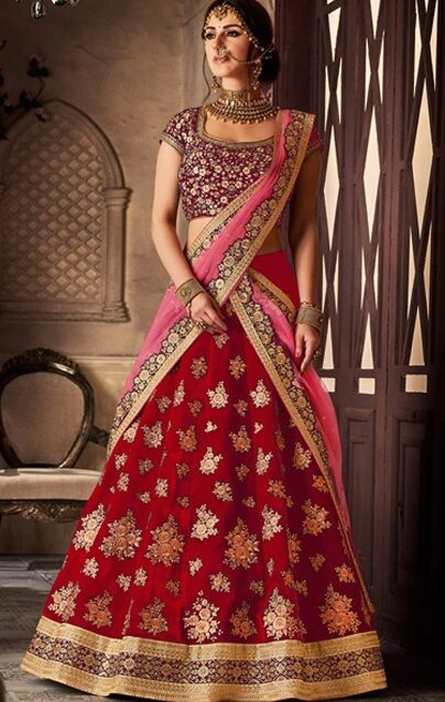 Red Colour Fabulous Designer Velvet Lahenga