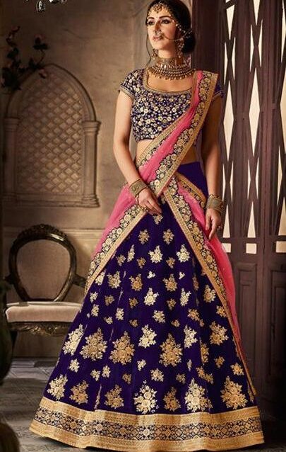 Purple Colour Fabulous Designer Velvet Lahenga