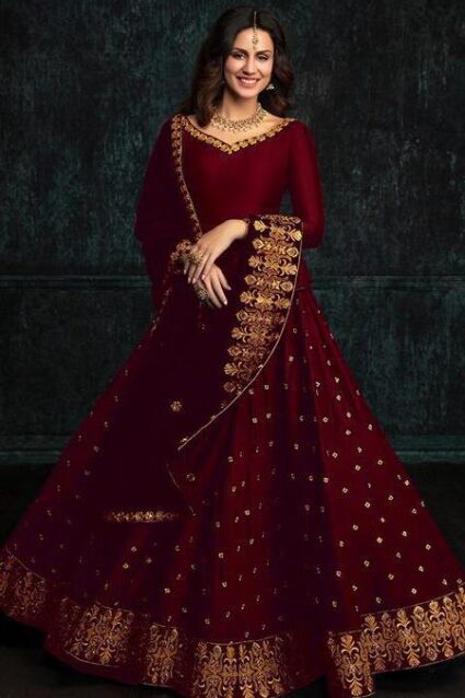 Maroon Colour Designer  taffeta Silk Lahenga