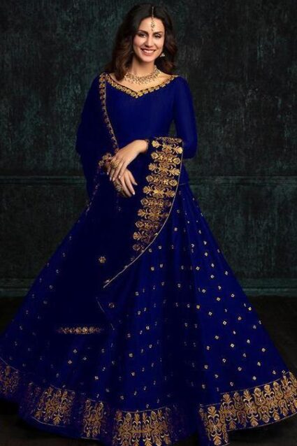 Navy Blue Colour Designer  taffeta Silk Lahenga