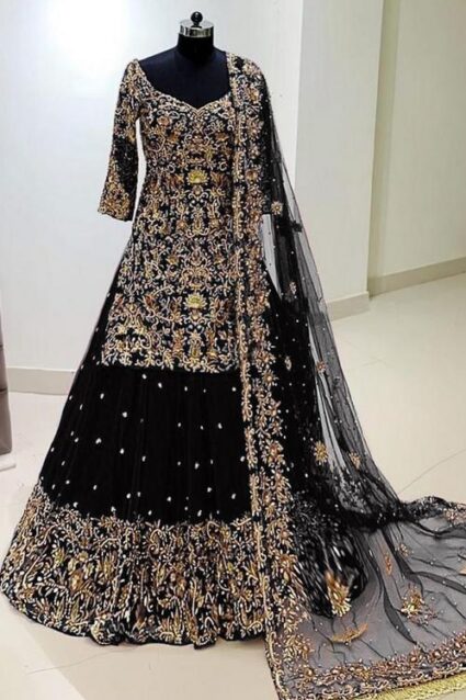 Black Colour Designer Georgette Lahenga