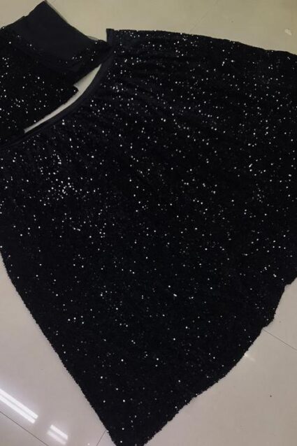 Black Colour Sequence Work Velvet Lahenga