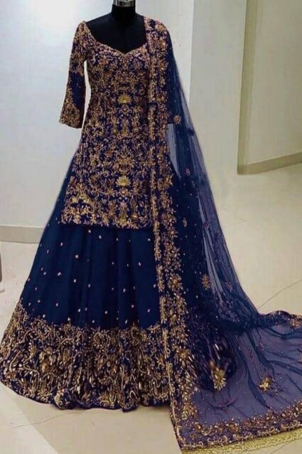 Blue Colour Designer Georgette Lahenga