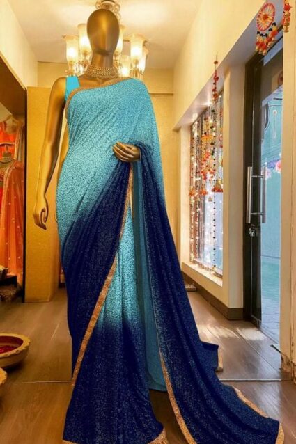 Blue Georgette Sequin Saree
