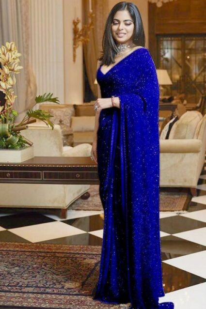 Bollywood Style Blue Sequinned Saree