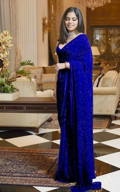 Bollywood Style Blue Sequinned Saree