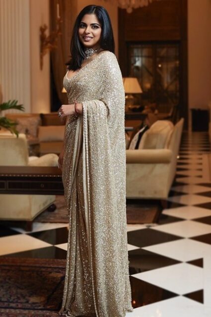 Bollywood Style Cream Sequinned Saree