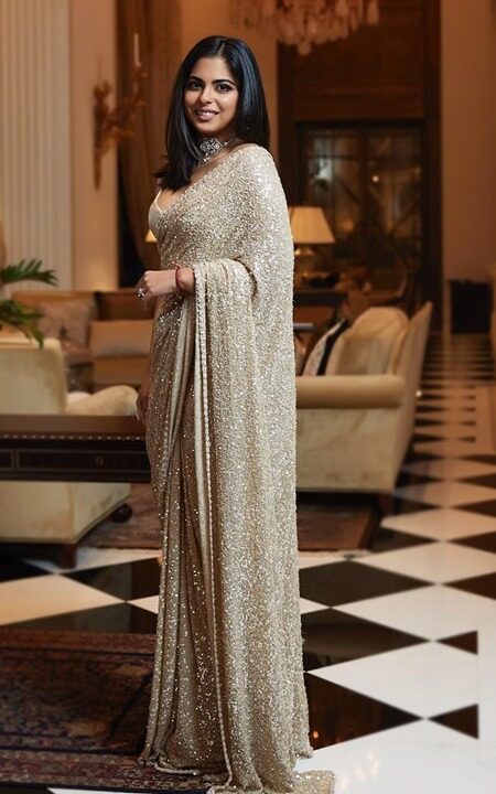 Bollywood Style Cream Sequinned Saree
