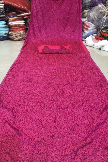 Bollywood Style Pink Sequinned Saree
